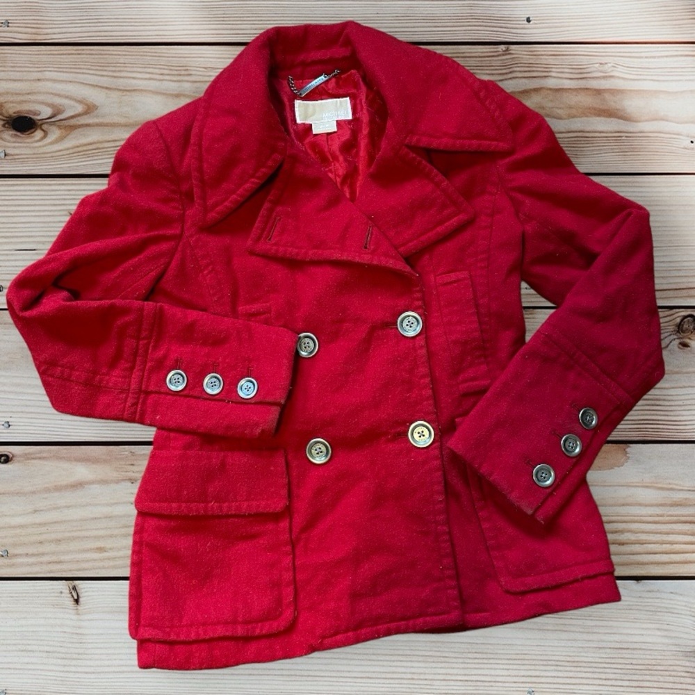 Michael Kors Red Wool Coat with Silver Buttons